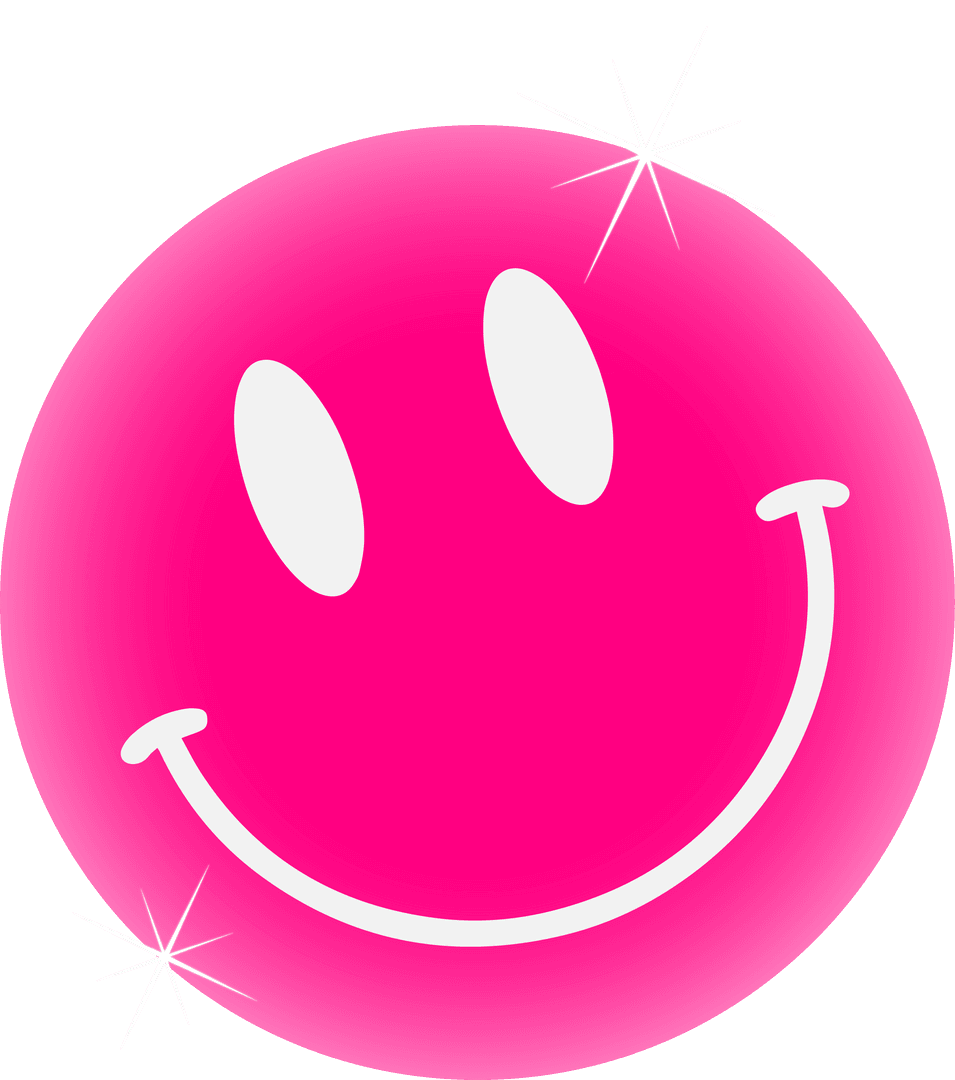 Vibrant Pink Smiling Face Icon with Starry Glow on Transparent Canvas