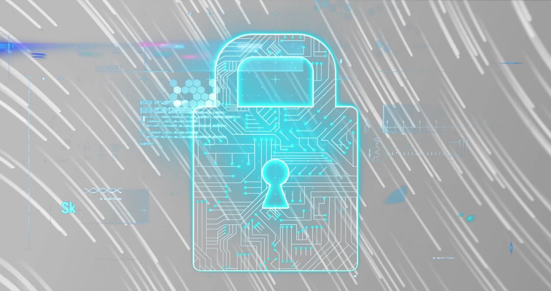Digital Padlock and Data Stream Visualizing Cybersecurity