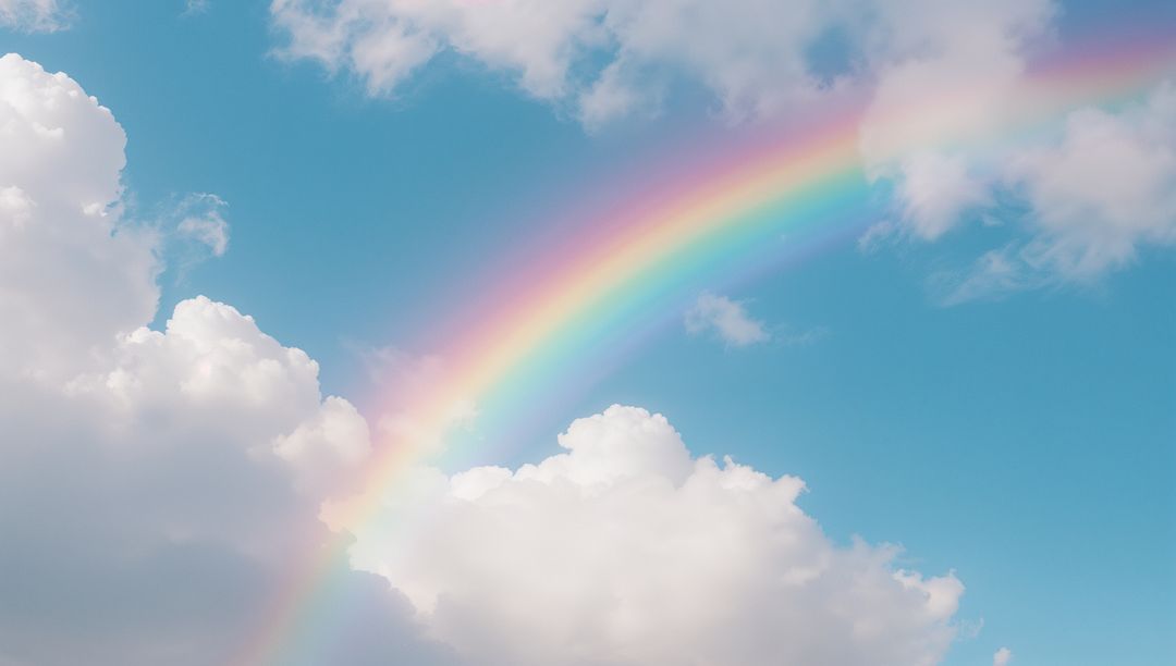 Vibrant Rainbow Arching Through Serene Cloudy Sky