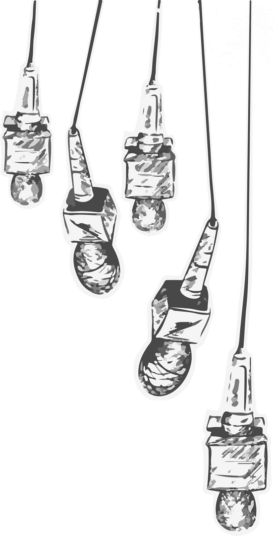 Grayscale Sketch of Hanging Bulbs with Transparent Background