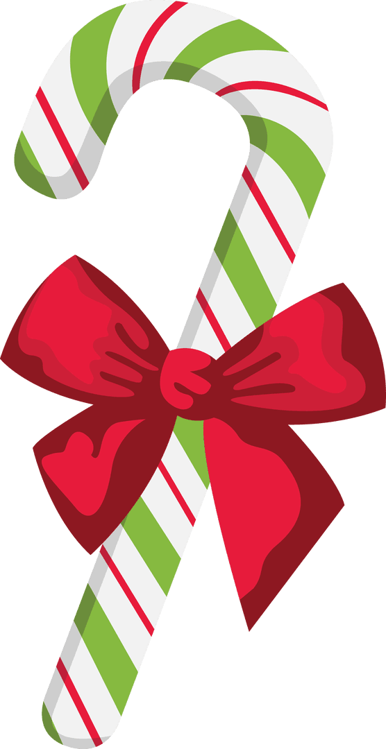 Festive Candy Cane with Red Bow on Transparent Background