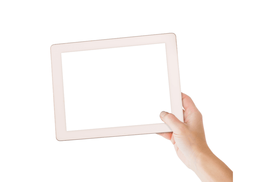 Caucasian Hand Holding Tablet with Empty Screen on Transparent Background