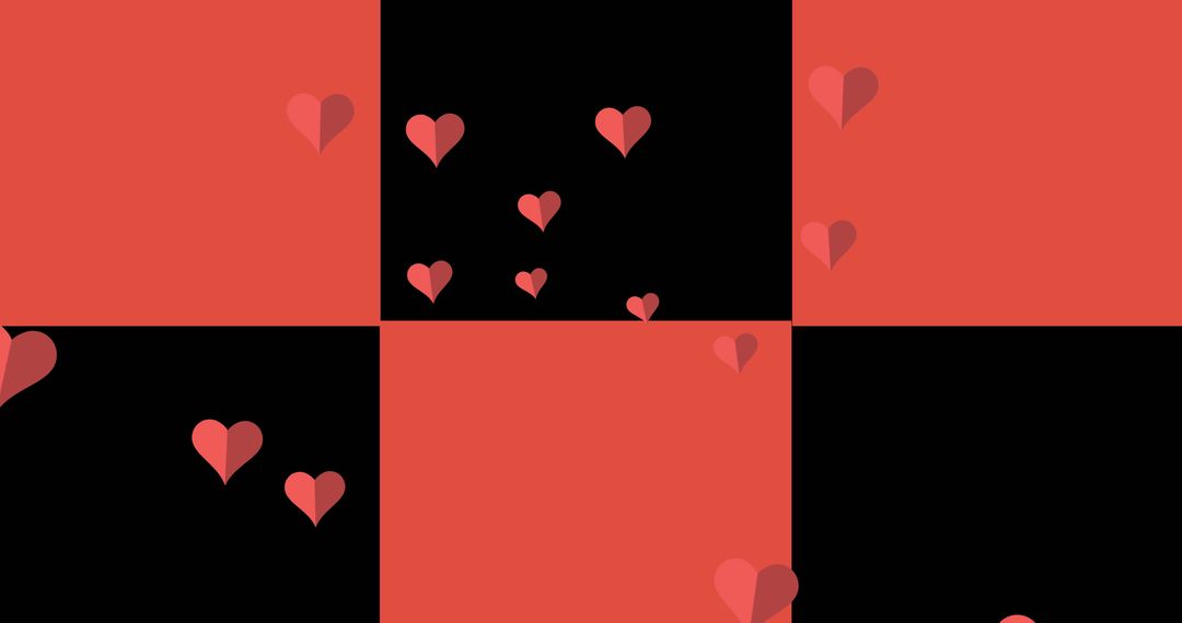 Floating Red Hearts on Checkerboard Pattern Background