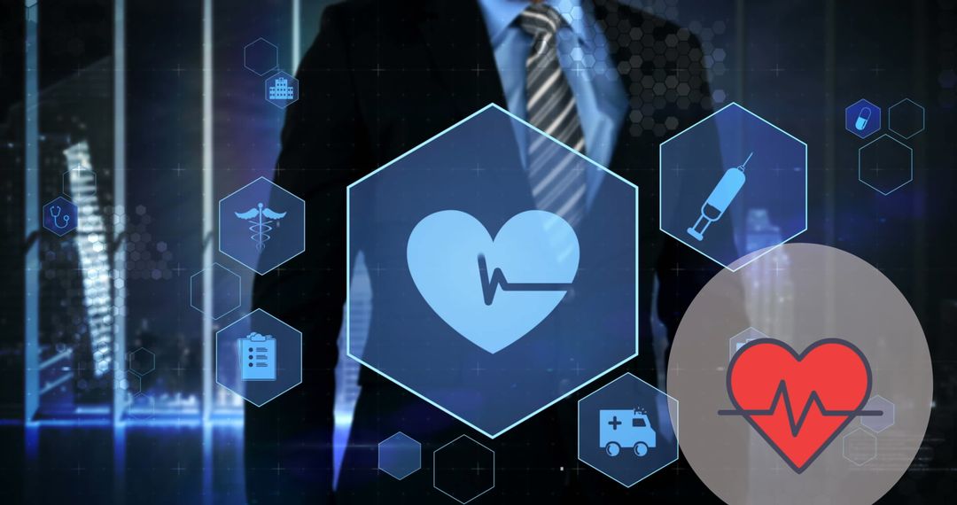 Digital Interface with Medical Icons and Businessman