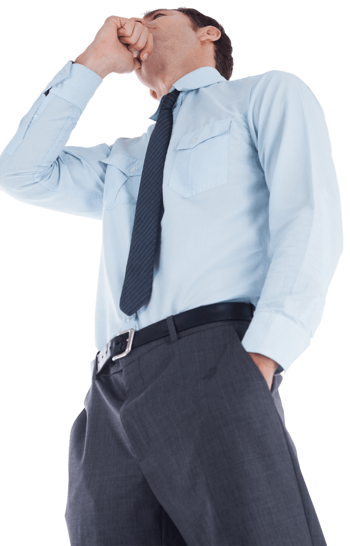 Transparent Background of Thoughtful Businessman with Hand on Chin
