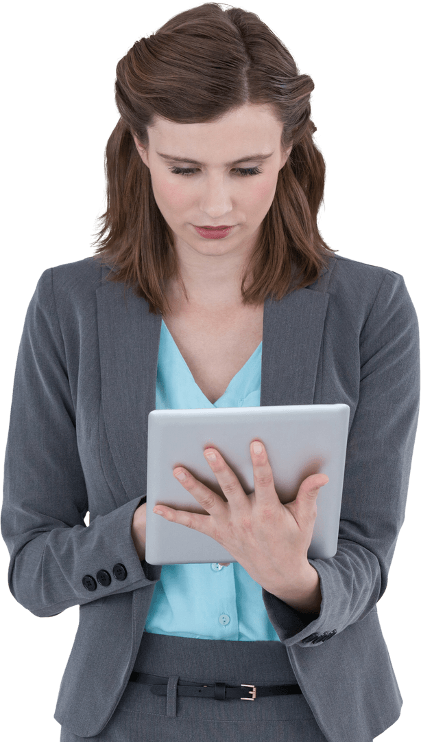Transparent Businesswoman Using Digital Tablet for Planning