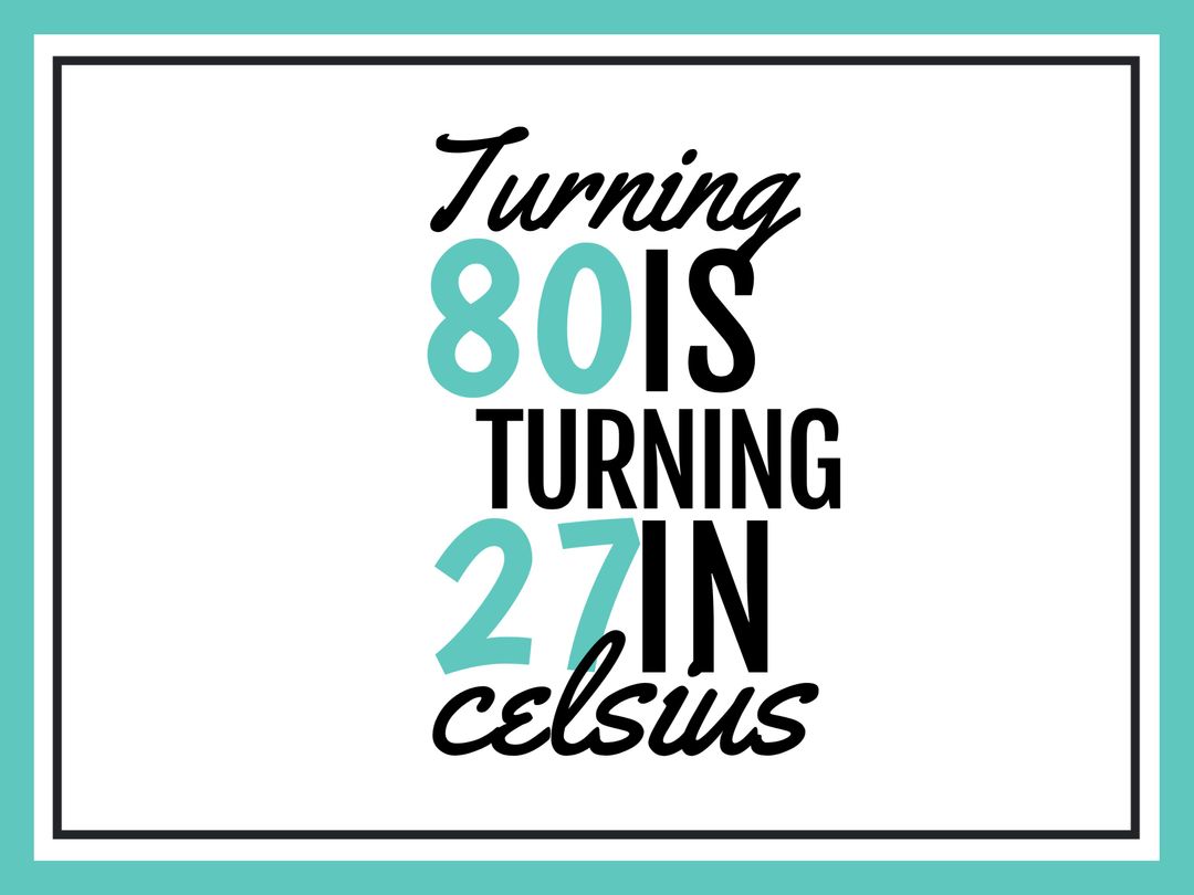 Humorous Milestone Birthday Age and Celsius Conversion Text Design