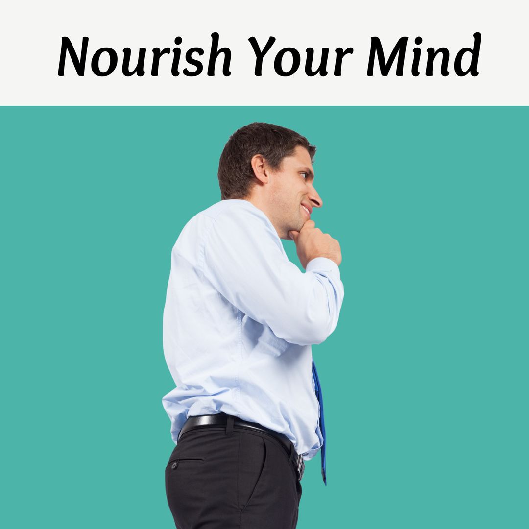 Contemplative Man with Mindfulness Text on Green