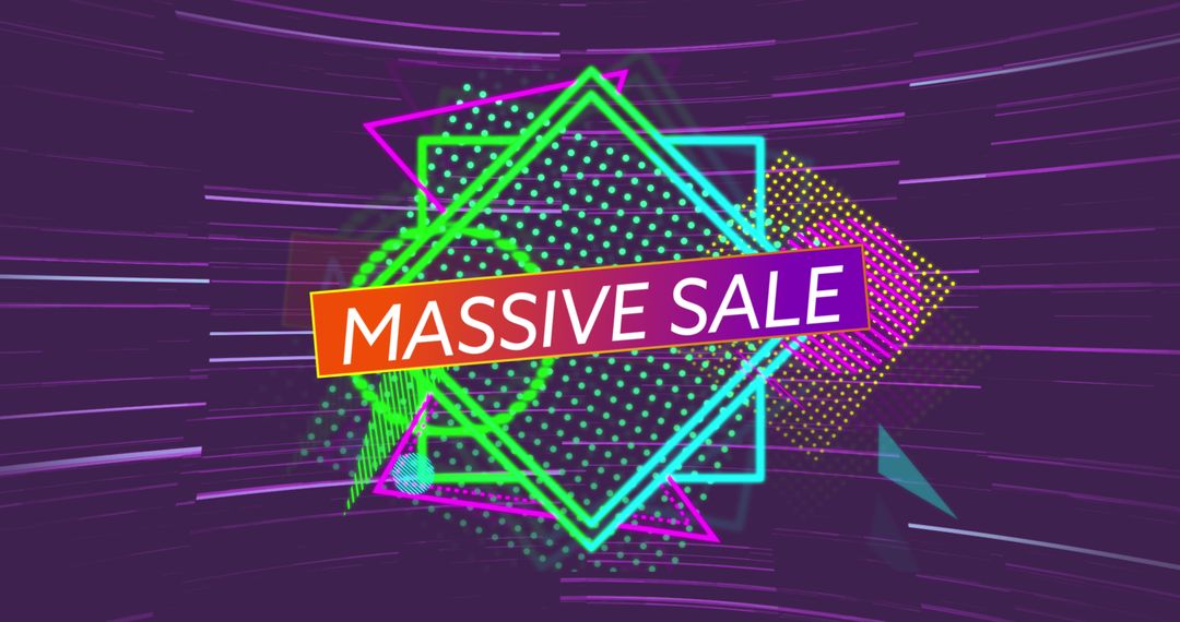 Massive Sale Banner with Neon Geometric Shapes
