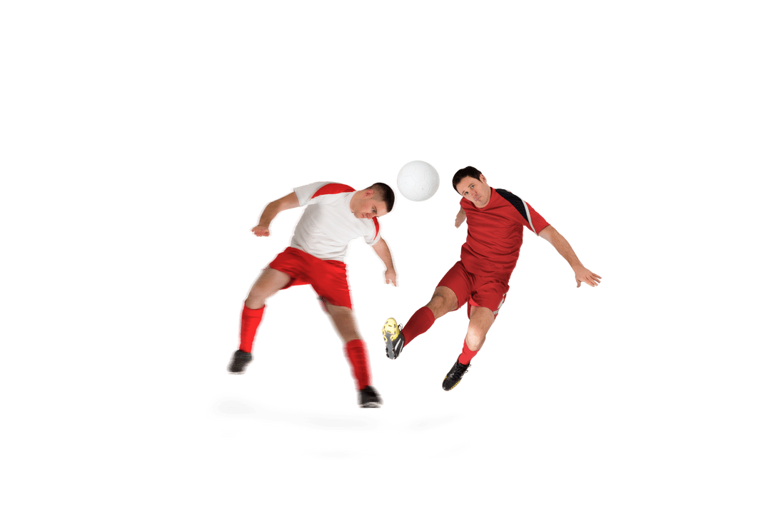 Football Players Competing for Ball on Transparent Background