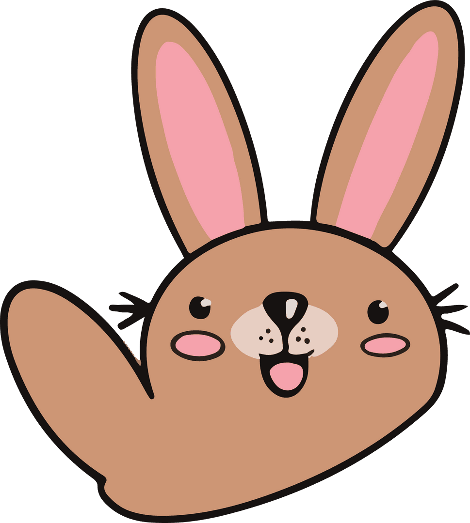 Transparent Pink-Eared Bunny Head Raising Paw Whimsical Design