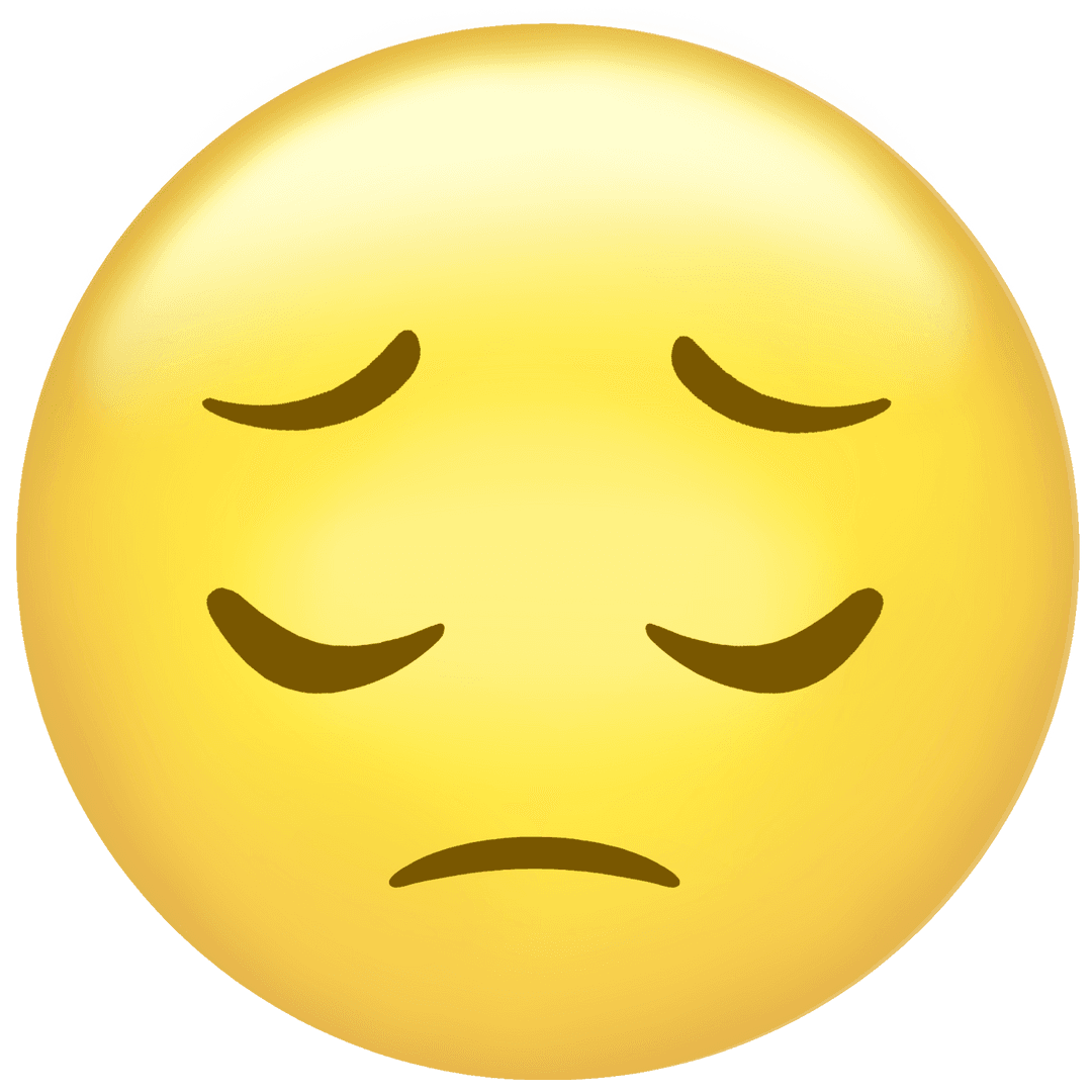 Sad Face Emoji with Closed Eyes on Transparent Background