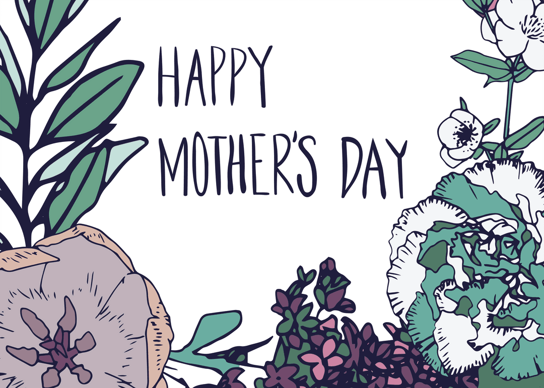 Floral Mother's Day Card with Transparent Background
