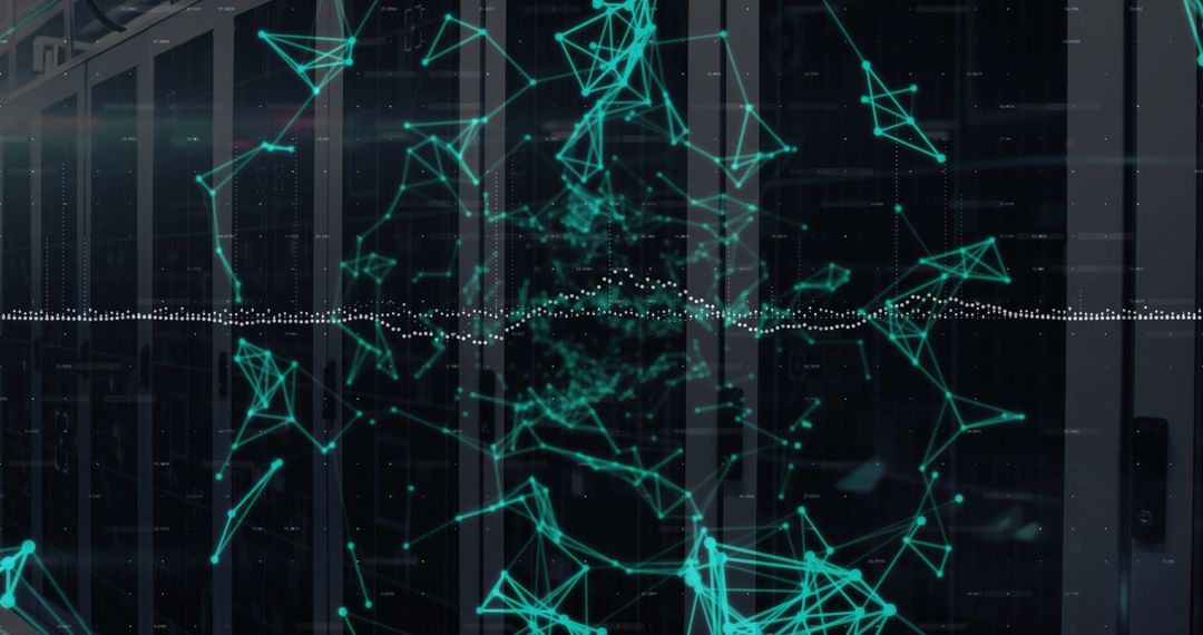 Network Connections Overlay on Computer Servers Symbolizing Data Processing