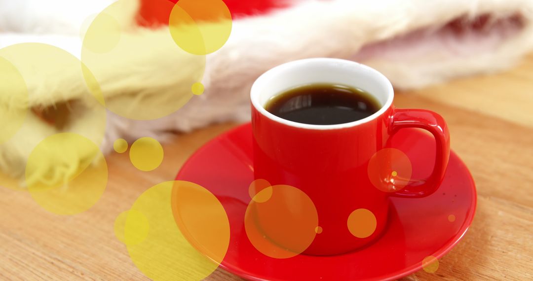 Festive Red Cup of Coffee with Yellow Abstract Design