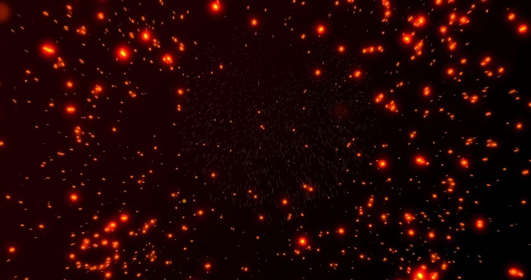 Glowing Red Particles Hovering in Dark Space