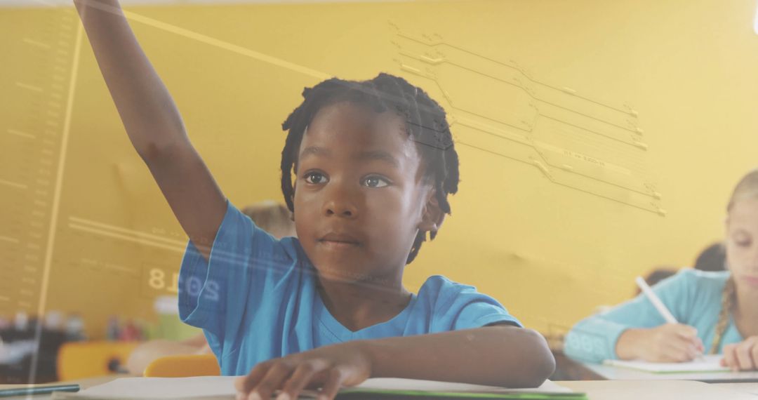 Eager Child Raising Hand in Class, Students Learning Together