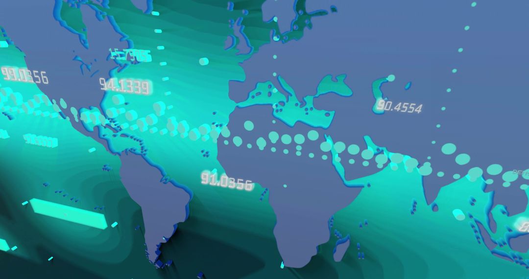 Futuristic World Map with Data Overlays and Digital Graphics