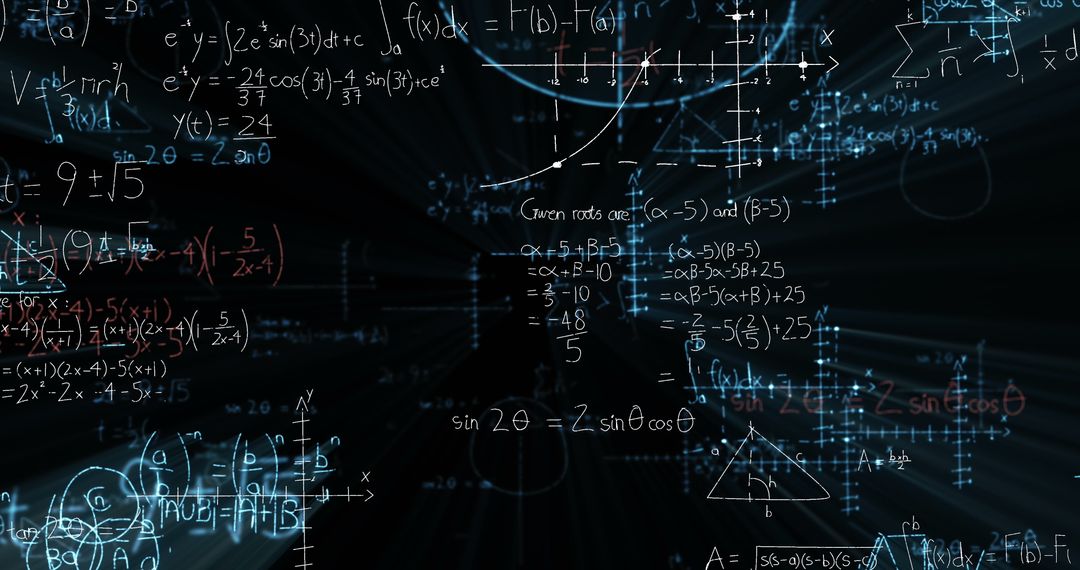 Floating Mathematical Formulas on Black Background