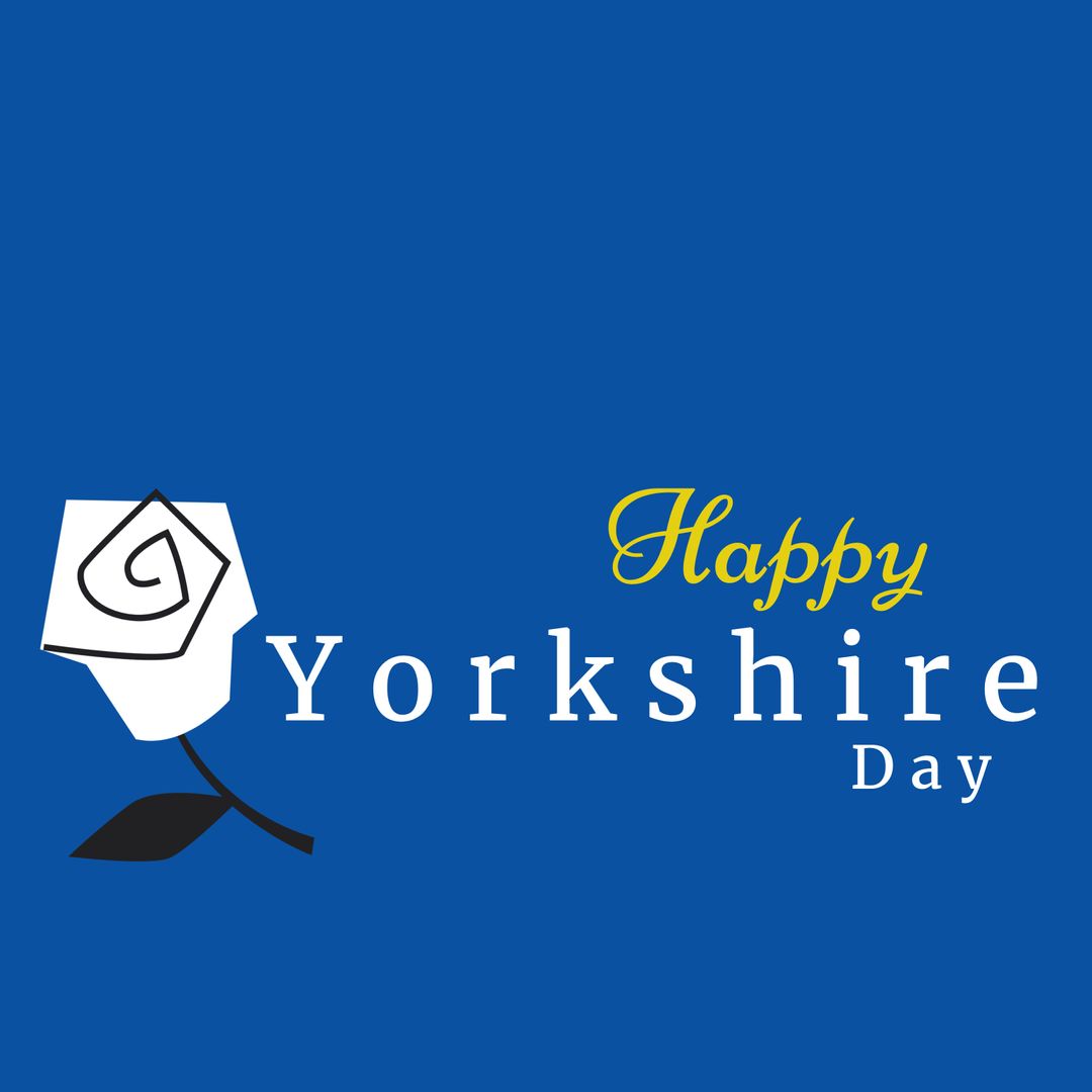 Happy Yorkshire Day Celebration with Rose on Blue Background