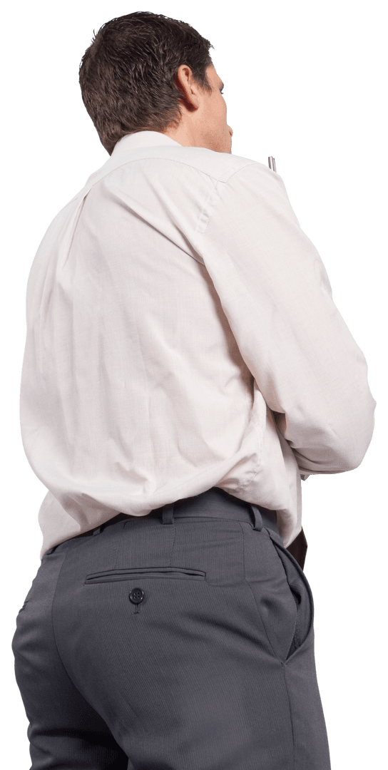 Transparent Rear View of Businessman in Formal Attire Standing
