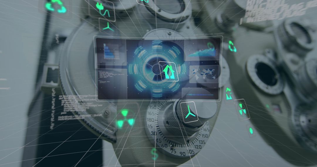 Digital Interface and Global Connectivity with Eco Icons Over Microscope