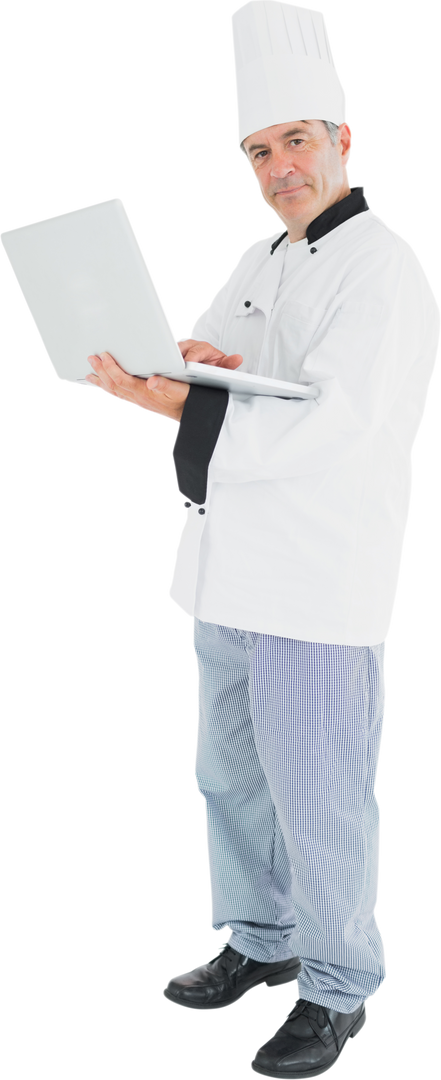 Transparent Chef Standing with Laptop in Confident Pose - Download Free Stock Images Pikwizard.com