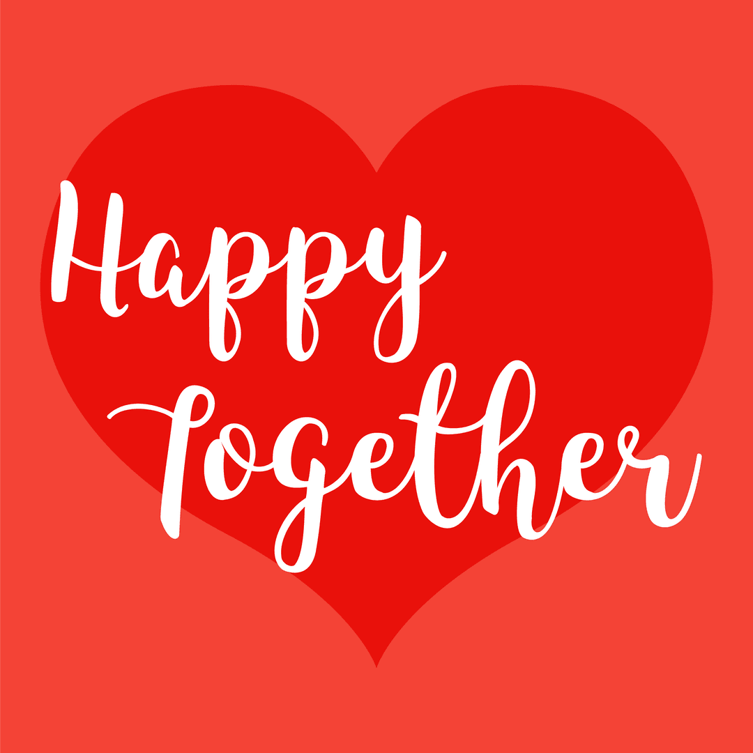 Happy Together Text on Red Heart With Transparent Background