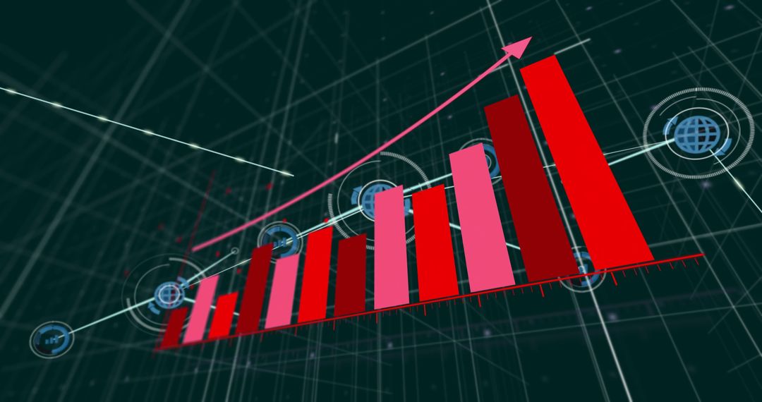 Rising Bar Chart in Digital Matrix Background Art