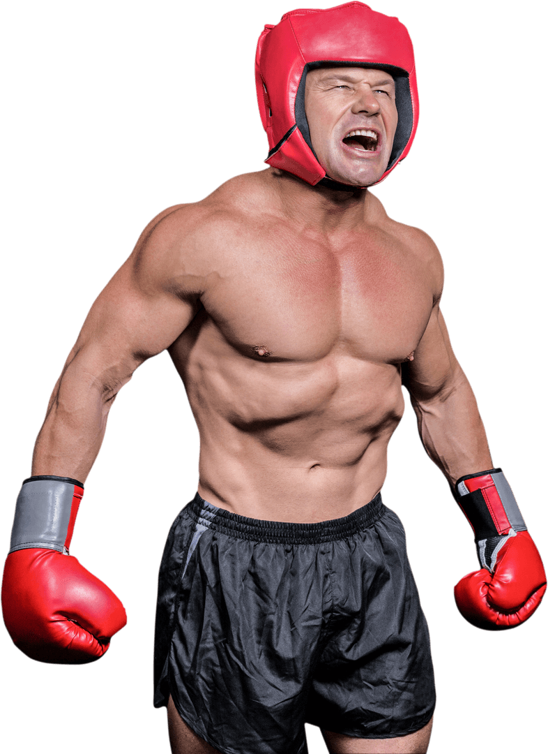 Aggressive Boxer with Gloves and Headgear on Transparent Background - Download Free Stock Images Pikwizard.com