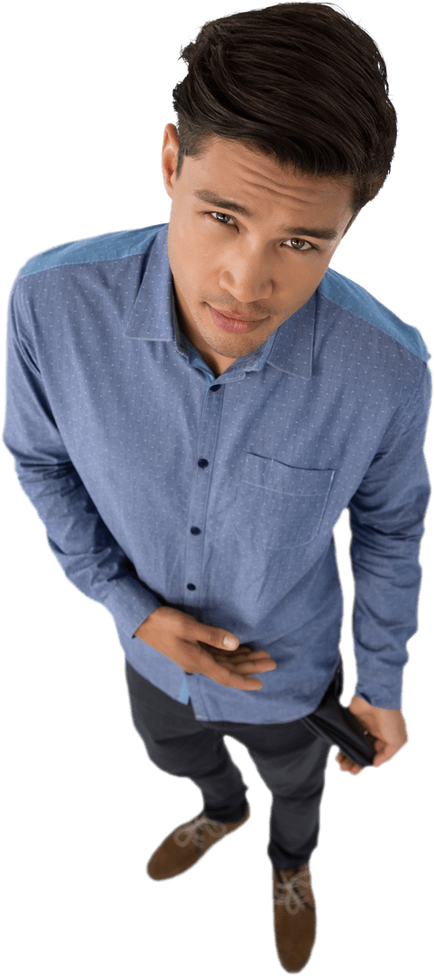 Transparent High Angle Businessman Depicting Financial Struggle