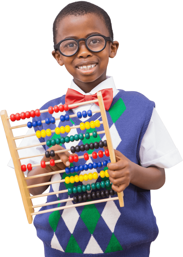 Young Boy Holding Abacus for Transparent Background School Learning