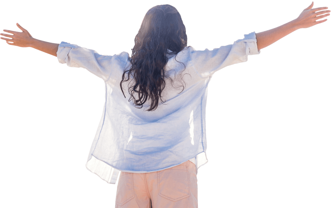 Woman with Open Arms on Transparent Background Celebrating