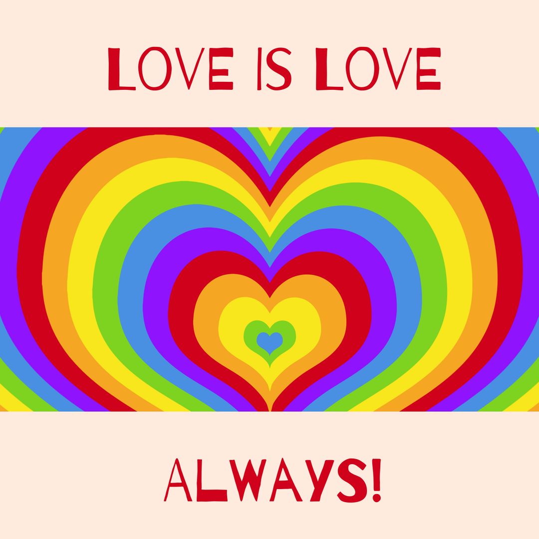LGBTQ Pride Art with Vibrant Rainbow Hearts and Affirmation Text