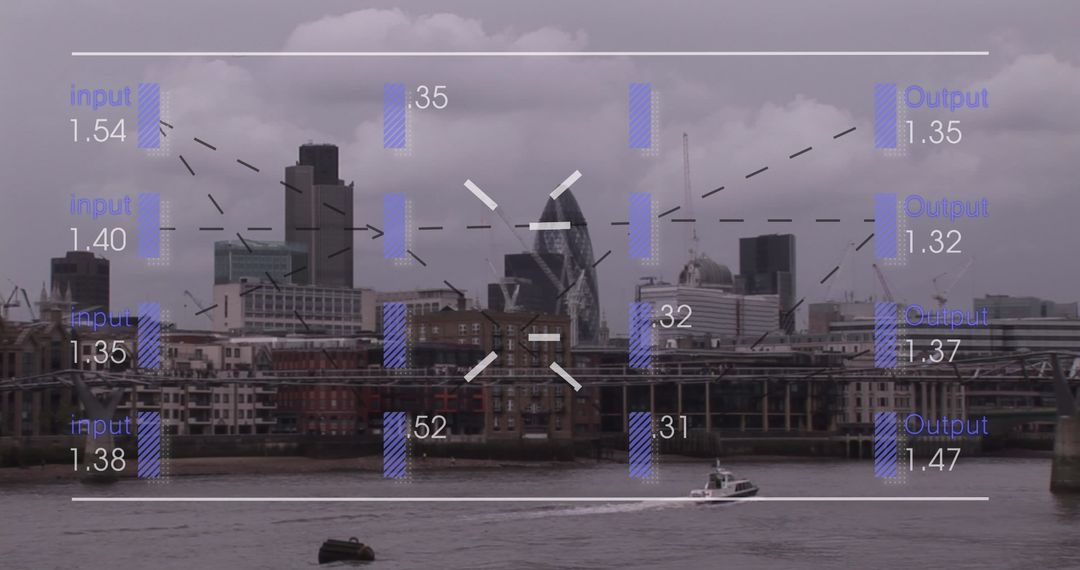 Digital Data Overlay Interface Over Urban Skyline