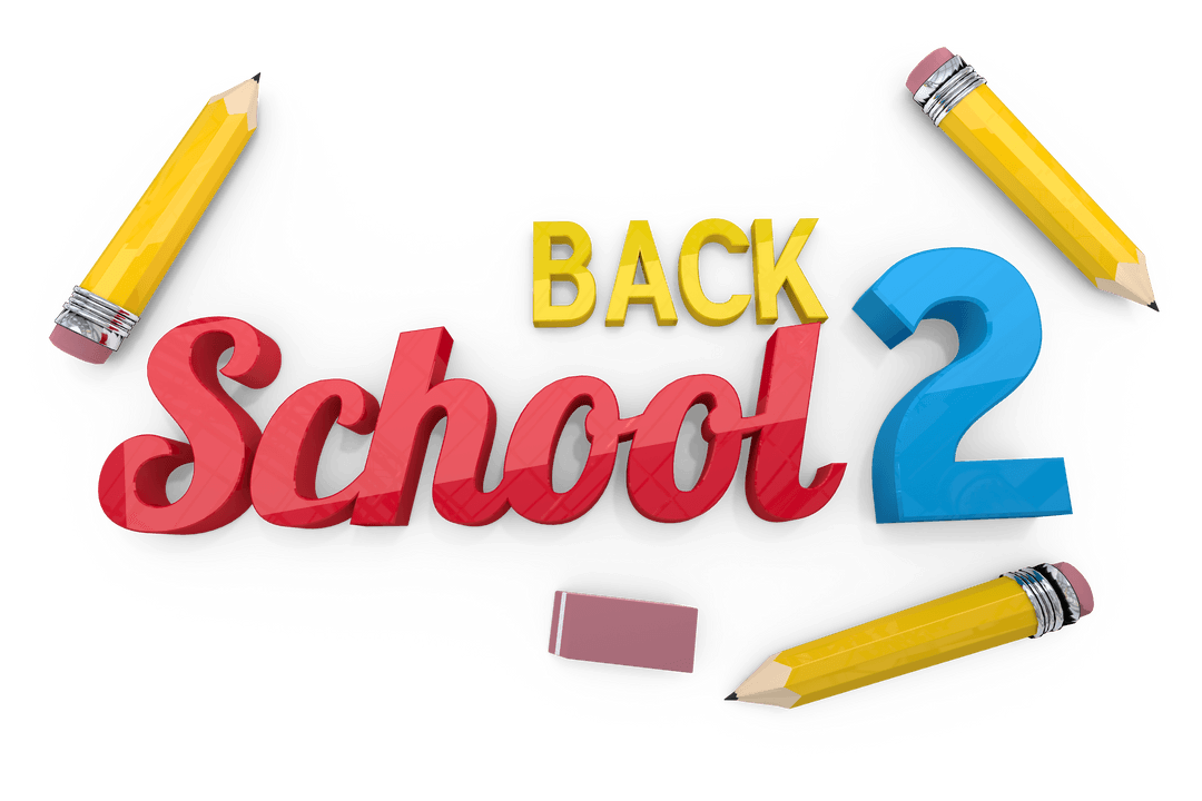 Colorful Back to School Design with Pencils and Text on Transparent Background