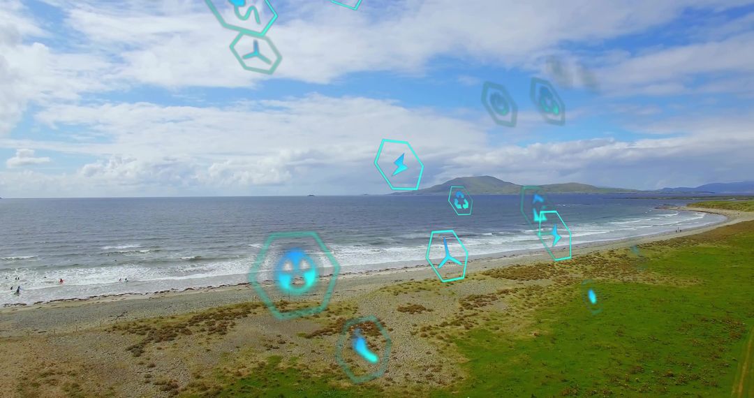 Augmented Reality Overlays on Scenic Coastal Landscape