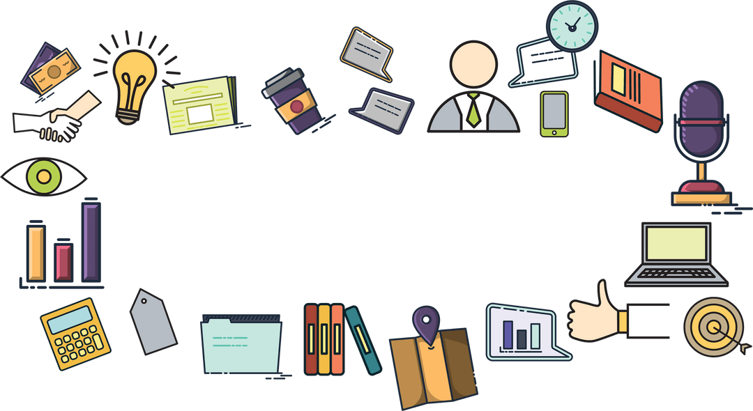 Business Icons Assortment on Transparent Background for Digital Concepts