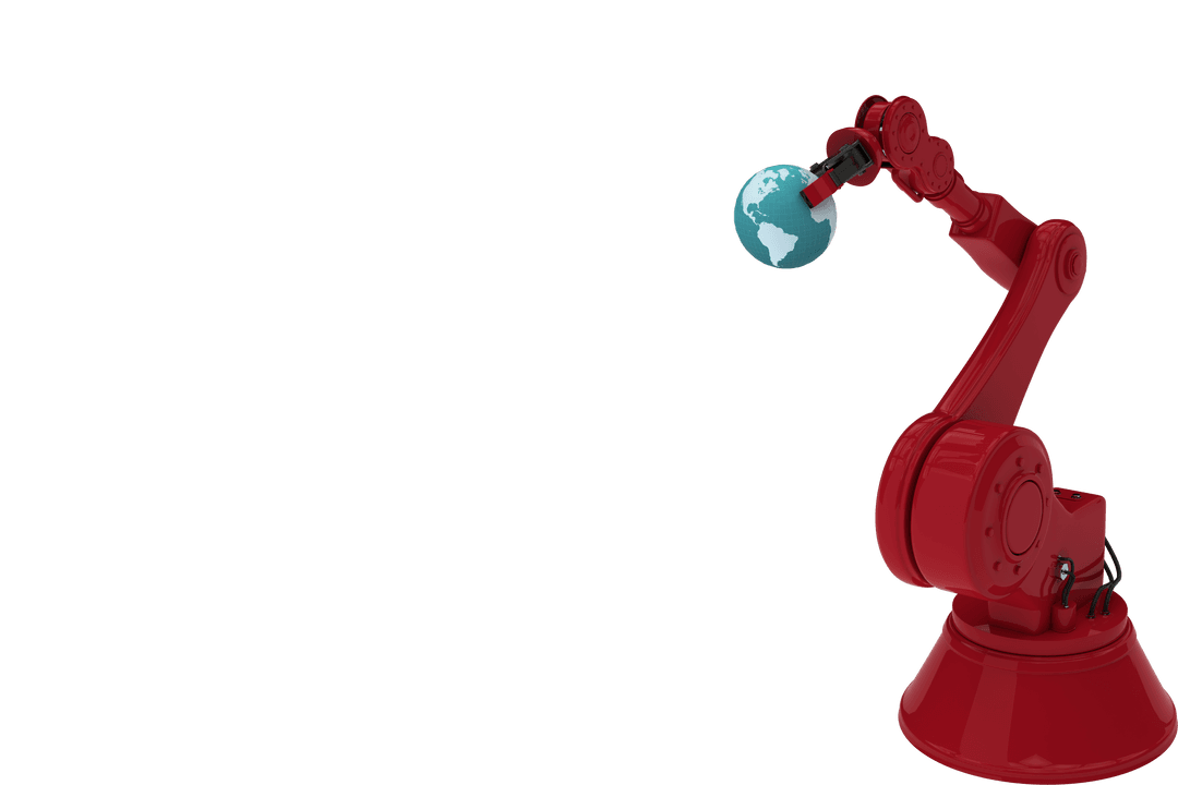 Transparent Red Robotic Arm Holding Earth Globe