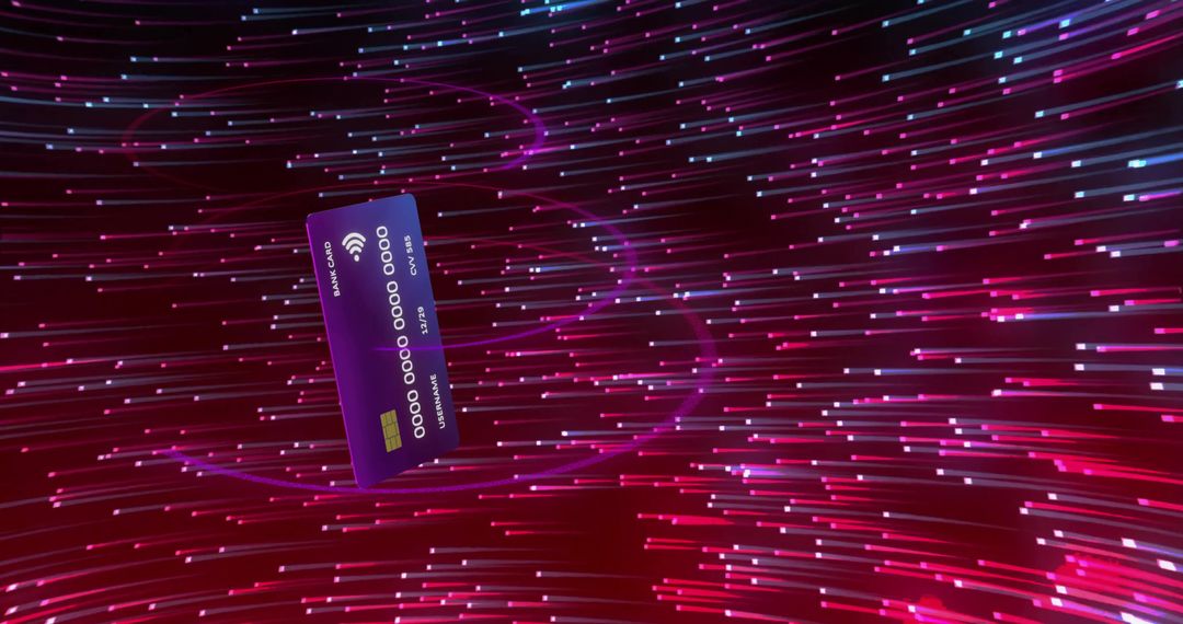 Floating Credit Card in Futuristic Cyber Space with Neon Light Trails