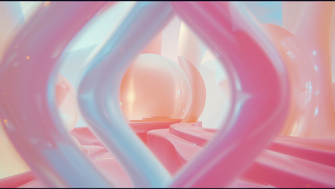 Futuristic Abstract Tubular Arches and Glossy Sphere Interior Scene
