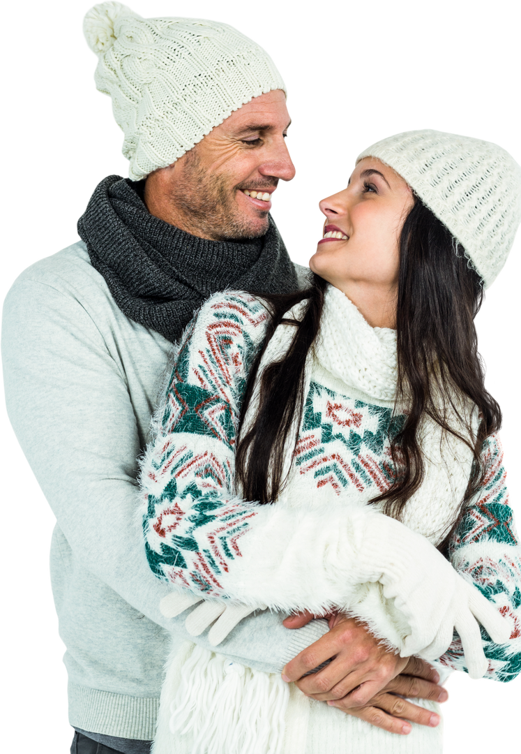 Smiling Couple Embracing with Warm Winter Clothing Transparent - Download Free Stock Images Pikwizard.com