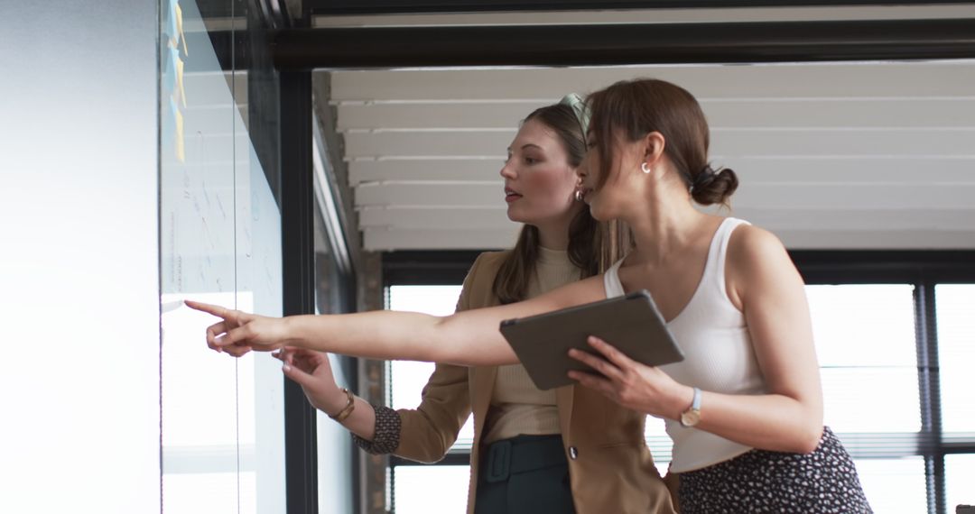 Collaborative Office Pair Analyzing Data on Whiteboard