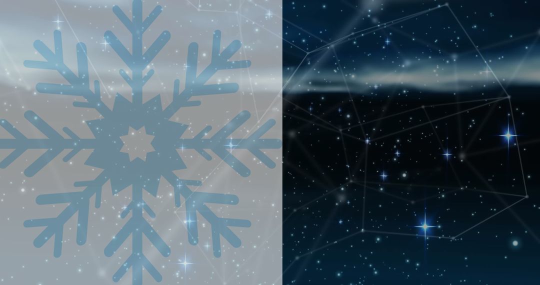 Snowflake Connection Network Against Starry Sky Background