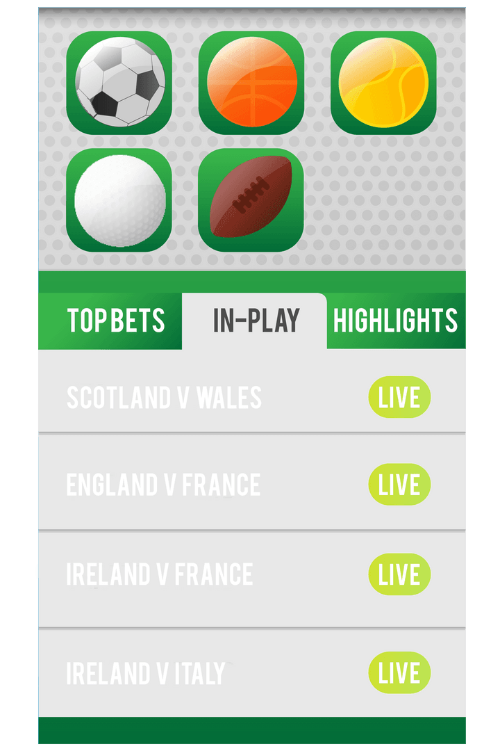 Digital Scoreboard Showing Transparent Sports Ball Icons and Live Matches