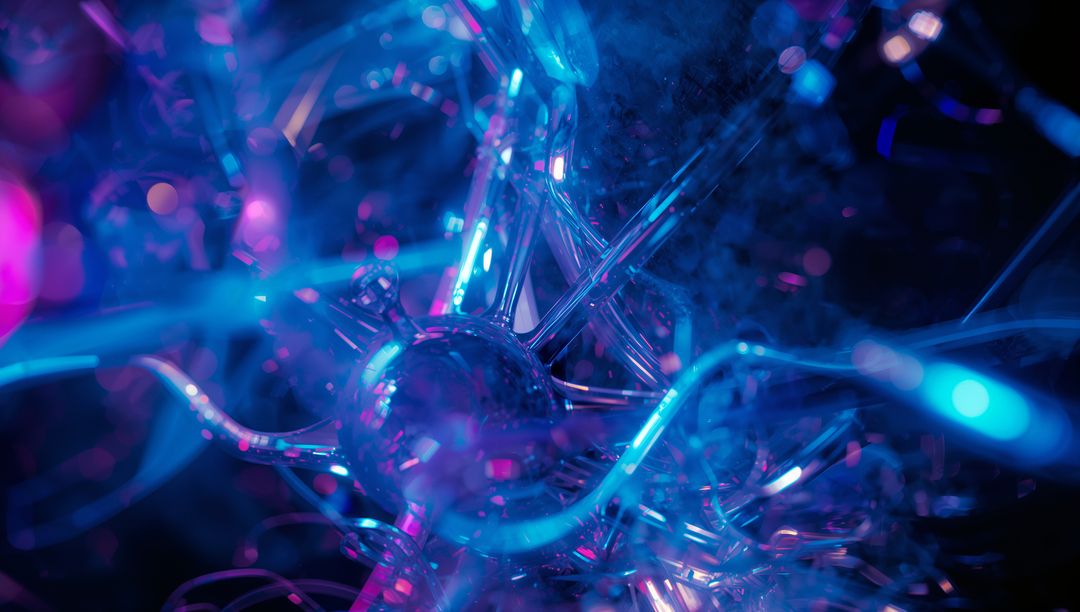 Futuristic Neon Network with Interconnected Nodes and Tubes