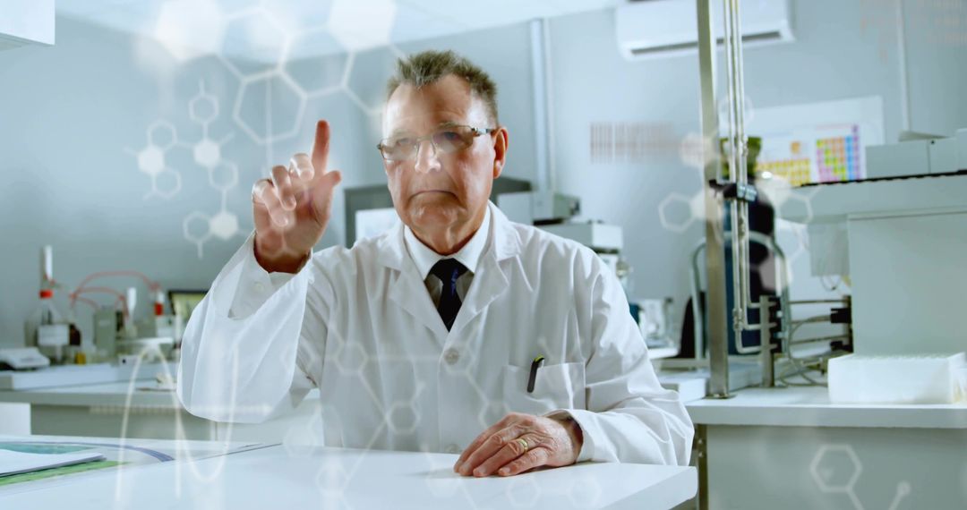 Scientist Analyzing Holographic Molecular Structures in Laboratory