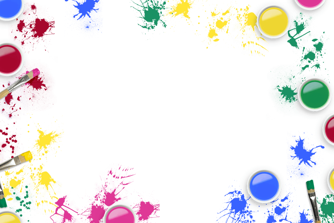 Colorful Paint Stains with Brushes on Transparent Frame