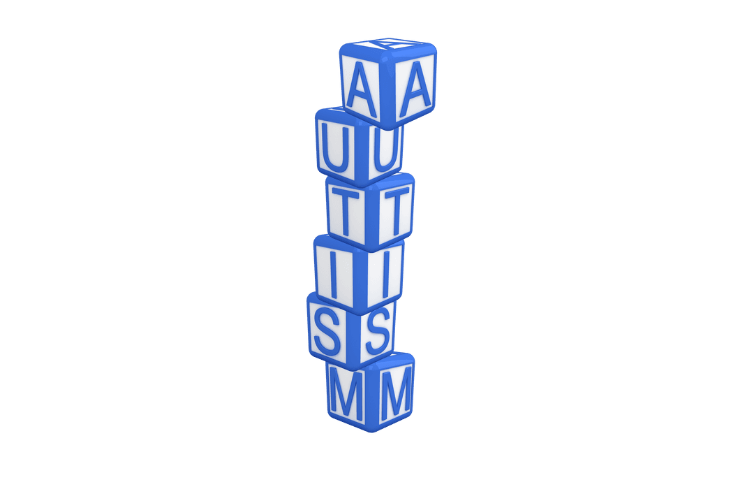 Blue Alphabet Blocks Spell Autism on Transparent Background