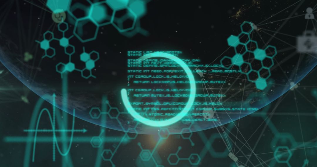 Futuristic technology and data visualization abstract with code and graphics
